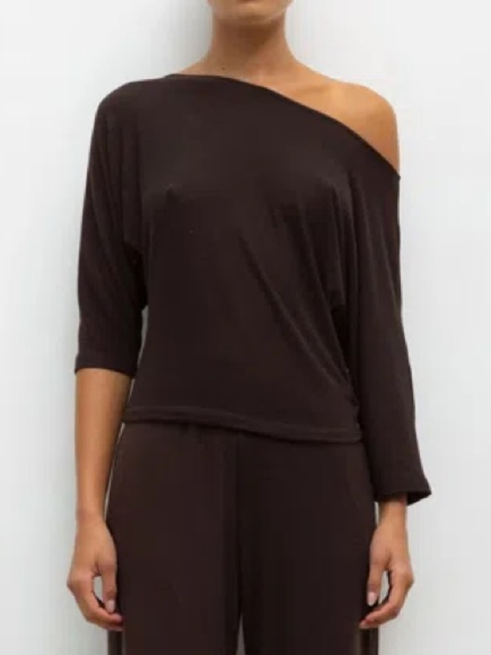 LESET Lauren Off Shoulder Top In Brown